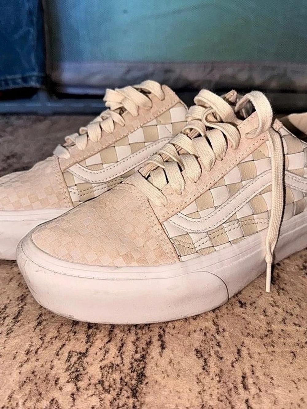 Vans Old Skool Checkerboard Sneakers Cream & White US 8.5